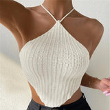 Wrap-On Neck Knitted Vest Design Sweater Wrapped Blouse HZ1208