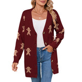 Autumn And Winter New Sweater Female Christmas Cartoon Embroidered Long Knitted Cardigan Jacket HZ1208
