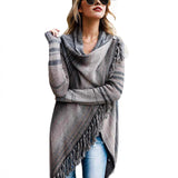 Medium-Long Self-Wearing Fashion Tuxedo Striped Coat Sweater Woman HZ1220