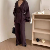 Autumn 2025 New Fashion Retro Lazy Knitted Set Women's Cardigan Jacket Wide Leg Pants Two Sets HZ1220