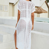 Spring And Summer New Bikini Skirt Solid Color Open Fork Knitted Long Beach Sunscreen Shirt Woman HZ1208