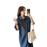 2025 Korean Summer Denim Dress Women Loose Short-Sleeved Retro Age-Reduced Pregnant Women's Skirt HZ1220
