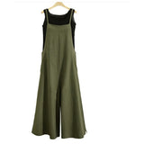 New 2025 Cotton Backpack Trousers Loose Solid Color Strap Broad Leg Pants Casual Jumpsuit HZ1220