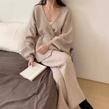 Autumn 2025 New Fashion Retro Lazy Knitted Set Women's Cardigan Jacket Wide Leg Pants Two Sets HZ1220