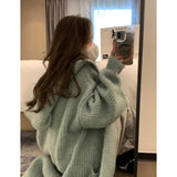2025 Korean Version Of The Long Lazy Outside The Hooded Sweater Coat Women's Autumn And Winter Large Pocket Loose Knitted Open Shirt HZ1220