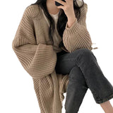 Vintage Loose Wear Long Sweater Women's Coat Lantern Sleeve Net Red Knitted Cardigan Chic HZ1220