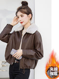 Popular Fur Collar Plus Velvet Coat Women 2025 Winter New Small Loose PU Locomotive Jacket Jacket HZ1208