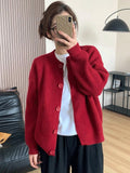 Autumn/Winter 2025 New Lazy Korean Sweater Cardigan Women's Soft Sheeps Pits Button Sweater Dark Grey HZ1208