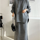 Korean Chic Autumn And Winter Loose Large-Size Knitted Sweater + Half-Body Dress Two Sets HZ1220
