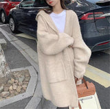 2025 Korean Version Of The Long Lazy Outside The Hooded Sweater Coat Women's Autumn And Winter Large Pocket Loose Knitted Open Shirt HZ1220