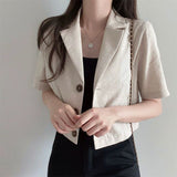 Korean Version Of The Solid Color Short-Sleeved Cotton Tice Small Suit Woman 2025 Spring And Summer New Leisure Temperament Short Suit Coat HZ1220