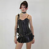 Street Punk Style Magic Sticker One-Skin Dress Personality Heavy Metal Buckle Hottie Sexy Style Mini Skirt HZ1220