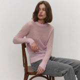 2025 Spring And Summer New Thin Sweater Hoodie Women's Round Collar Perspective Basic Knitwear Candy Color HZ1208