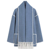 Women's Clothing 2025 Autumn And Winter New Fashion Wool Coat Thick Loose With Scarf Tid Lady HZ1220