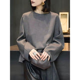 Autumn And Winter New Hong Kong Style Chic Top Female Design Color Collar Knitted Shirt Age Reduction Lantern Sleeve Long-Sleeved Sweater HZ1208