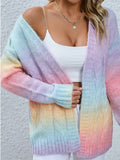Autumn And Winter Sweater Women's Cardigan Coat Rainbow Tie-Dyed Mahjong Long-Sleeved Knitwear HZ1208