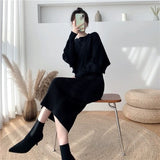 Autumn And Winter Korean Version Of Lazy Sweater Women Loose Chic Hoodie Top Two Sets Of Knitted Sling Vest Dress HZ1220