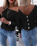 Exploding Small Fragrant Wind Long-Sleeved Knitted Shirt V Collar High-Waist Solid Color Short Coat Slimming High-End Sense HZ1220