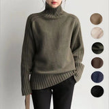 High-Necked Sweater Women Winter Korean Retro Loose Languid Languid Temperament Simple Thick Pit Strip Bottom Knitting Shirt HZ1220