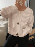 Easier Round-Necked Woman Design Sense Three-Plocked Pocket Long Sleeve Sweater French Cardigan Coat HZ1208
