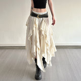 Vintage Design Sense Irregular Half Dress Girl Summer Long Babes Personality Street Solid Color Lace Skirt Tide HZ1220