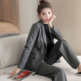 Spring And Autumn 2025 Dark Gray Small Suit Suit Female British Wind Wide Leg Pants Casual Fried Street Suit Suit HZ1220