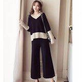 Set Women's Autumn Dress 2025 New Net Red Temperament Knitted Top Broad Leg Pants Goddess Fashion Two Sets HZ1220