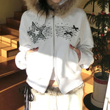 Autumn And Winter New Hair Splicing Hoodie Women's Dark And Dark Style Personality Street Star Hot Diamond Zipper Coat Top HZ1220