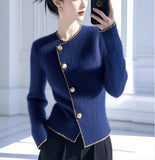 Korean Version Of The Round-Neck Simple Cardigan Sweater Coat Women Autumn 2025 Autumn And Winter Dress New Temperament Reduction Lady Top HZ1208