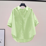 Cotton Shirt Women's Short Sleeves 2025 Summer New Korean Version Of The Collar Loose Thin Lazy Style Design Blouse Tide HZ1208