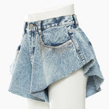 25 New Station Styling Lotus Leaves Side Hem Wide Legs Denim Shorts Hot Pants Fake Skirts 1565 HZ1208