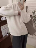 Autumn/Winter 2025 New Lazy Korean Sweater Cardigan Women's Soft Sheeps Pits Button Sweater Dark Grey HZ1208