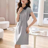 Fashion POLO Collo Colling Pinyin Long Dresses Mid-Long Dresses 2025 Summer New Casual Sports Sleeve Dress HZ1220