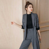 Spring And Autumn 2025 Dark Gray Small Suit Suit Female British Wind Wide Leg Pants Casual Fried Street Suit Suit HZ1220