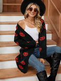 New Sweater For Women's Casual Halloween Pumpkin Head With Long Coat Knitted Cardigan HZ1208