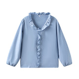 2025Wish Spring And Summer New Solid Color Long-Sleeved Lotus Leaf-Side Shirt Women's Shirt HZ1220