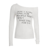 2025 Autumn Letter Print Thin Perspective T-Shirt Hottie Fashion Slanted Shoulder Long-Sleeved Top HZ1220