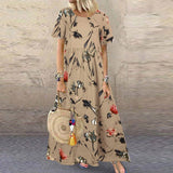 2025 Explosion Women's Vintage Flower Printed Short Sleeve Round Dress HZ1220