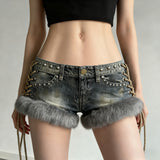 Pure Desire Dark Gothic Wind Wood Ear Lace Splicing Sexy Hottie Low-Rise Slimming Cake Thin Shorts Hot Pants HZ1220