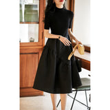 New Texture Knitting Autumn/Winter Autumn/Winter Long-Sleeved Small Black Dress Showing Thin Wool Fluffy Skirt Dress HZ1220