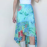 Island Oil Painting Fenghua Printed Mesh Dress Summer Beach Resort Wind Long Bag Hip Thin A Skirt HZ1220