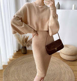 Autumn And Winter Korean Version Of Lazy Sweater Women Loose Chic Hoodie Top Two Sets Of Knitted Sling Vest Dress HZ1220