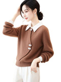 New Chinese Style Chinese Style Curry Fake Two Sweater Women 2025 Autumn And Winter New Super Good-Looking Design Knitted Top Woman HZ1208