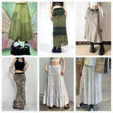 Mori's Vintage Crumbat Splicing Half-Body Skirt Holiday High-Waisted Thin A-Shaped Skirt New Mid-Long Skirt HZ1220