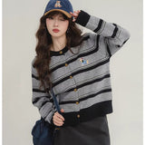 Autumn New Striped Knitted Shirt Small Fragrant Wind Milk Whiry Soft Sweater Cardigan Jacket Women Spring And Autumn Outside The Top HZ1208