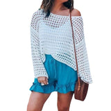 Summer Hollow Bikini Burqa New Hot White Knitted Loose Beach Blouse Sunscreen HZ1208