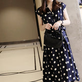 French Retro Wave Dot Dress 2025 New Women's Summer Waist Thin Temperament Design Sense Small Chiffon Skirt HZ1220