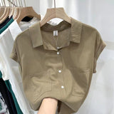Standing Short-Sleeved Shirt Women's Summer Thin Design Sense Of New Leisure Loose Collar Cover Gas Blouse Tide HZ1208