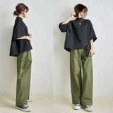 Japan And South Korea In The Spring And Summer New Temperament Loose Sleeve Top + Loose Broad Leg Pants Two Sets Of Women HZ1220