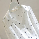 Spring And Autumn 2025 New Korean Version Of The White Wave Dot Shirt Women's Sleeves Loose Casual Cotton-Song V-Neck Shirt HZ1220